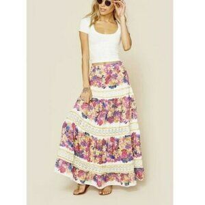 Cecilia Prado Maxi Peasant Skirt Size Small Floral Crochet Tiered Beachy Boho